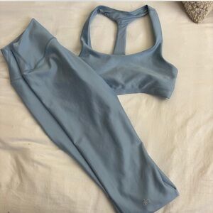 ALO Yoga Light Blue Sports Bra and Leggings Set